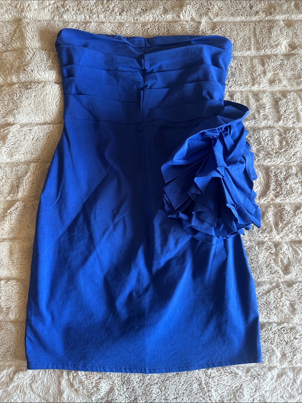 Zara Strapless Royal Blue Ruffle-Hip Cocktail Dress